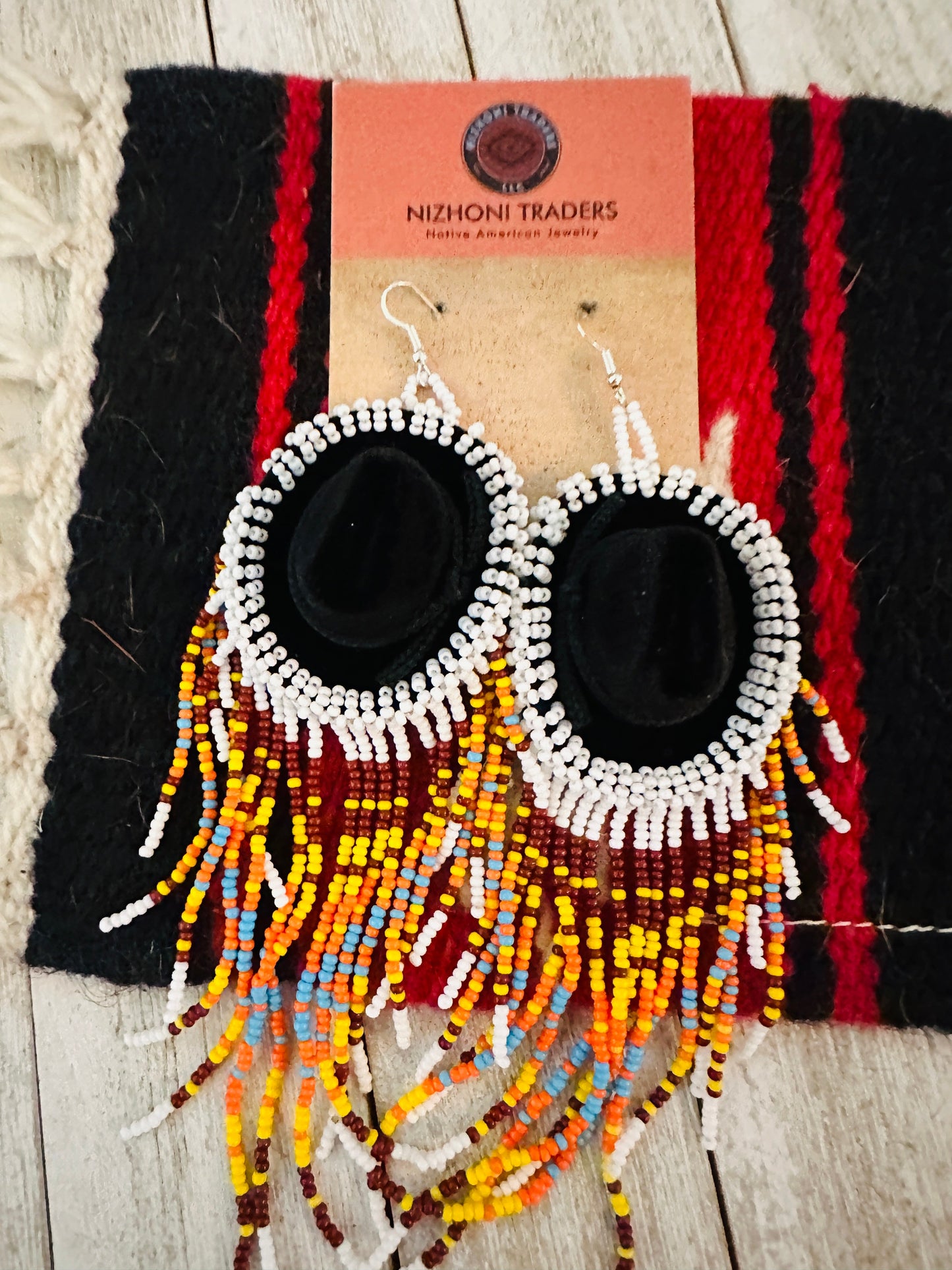 Handcrafted Beaded Cowboy Hat Dangle Earrings- white