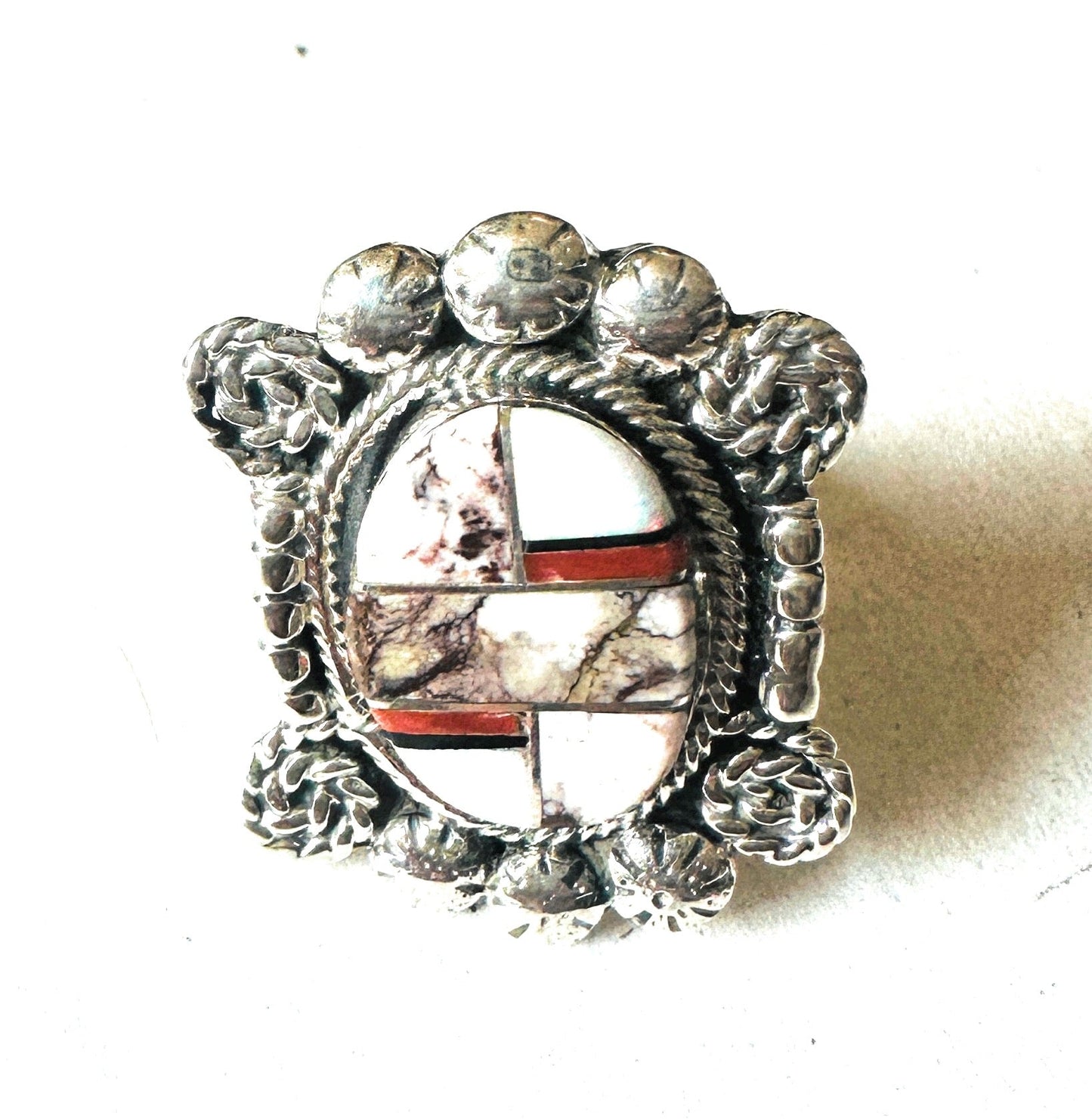 Handcrafted Sterling Silver & Multi Stone Inlay Ring Size 9.5