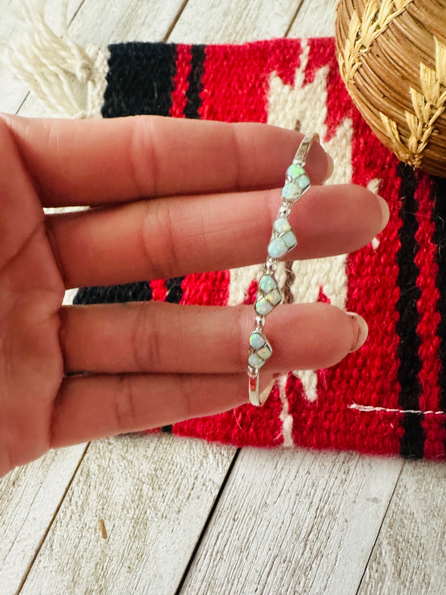 Handcrafted Sterling Silver & White Opal Heart Inlay Cuff Bracelet