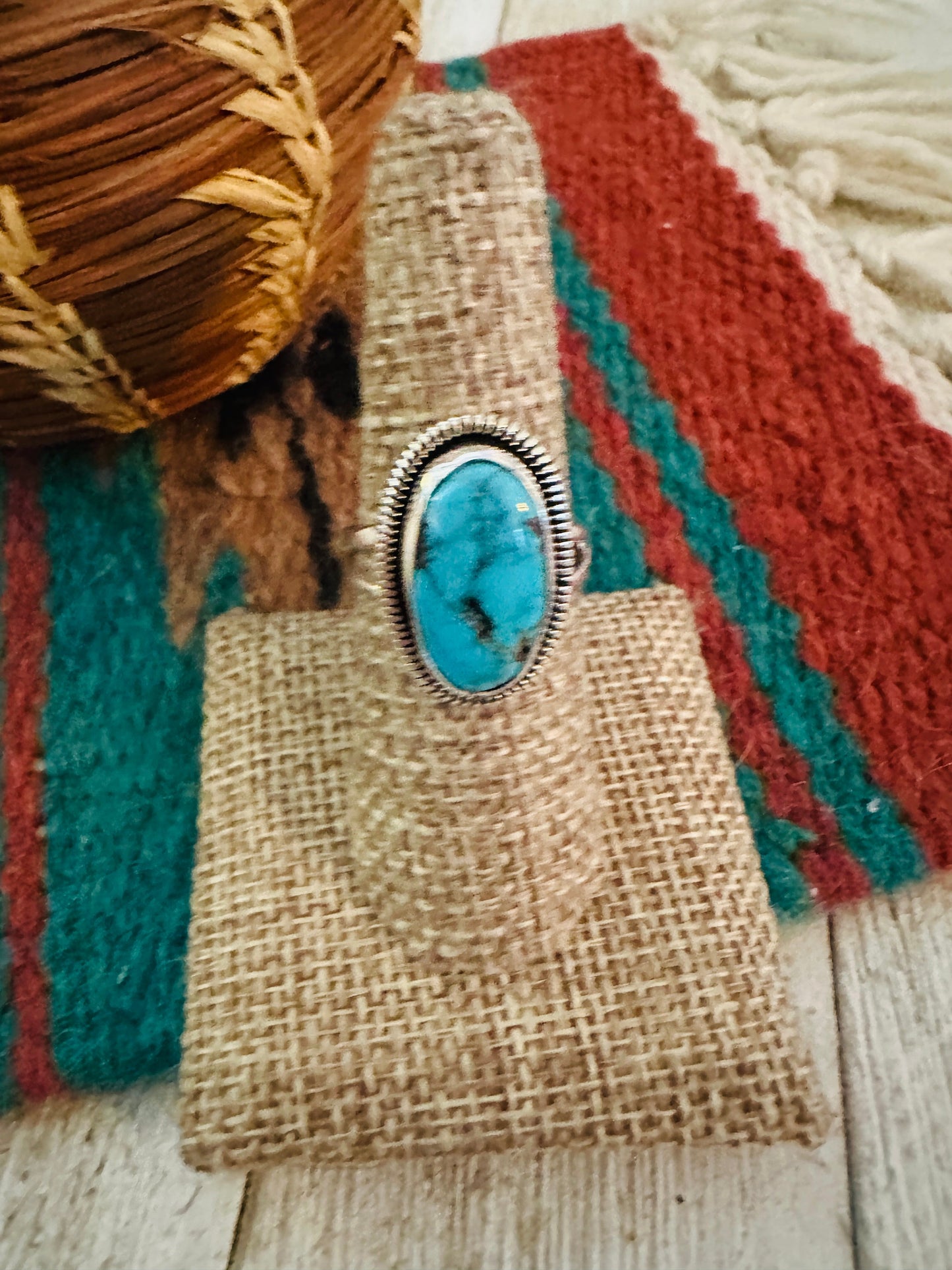 Handcrafted Sterling Silver & Turquoise Ring Size 7.25