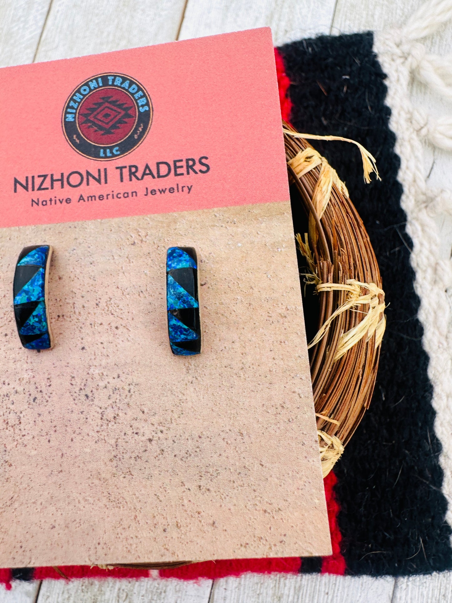 Handcrafted Opal, Onyx & Sterling Silver Inlay Hoop Earrings