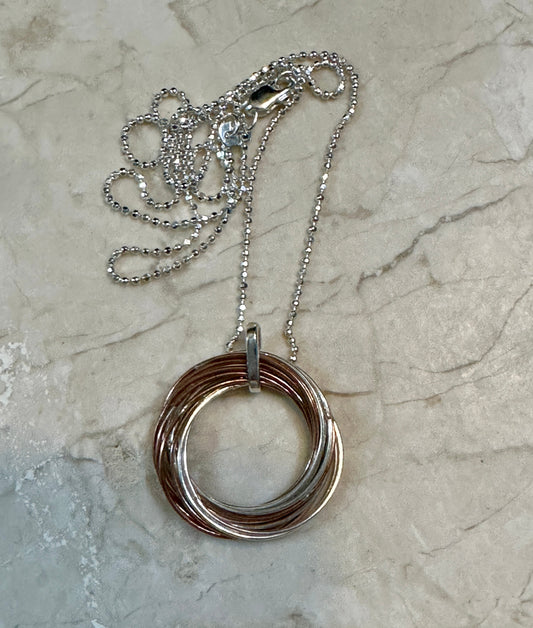 Sterling Silver & Copper Multi Rings Necklace