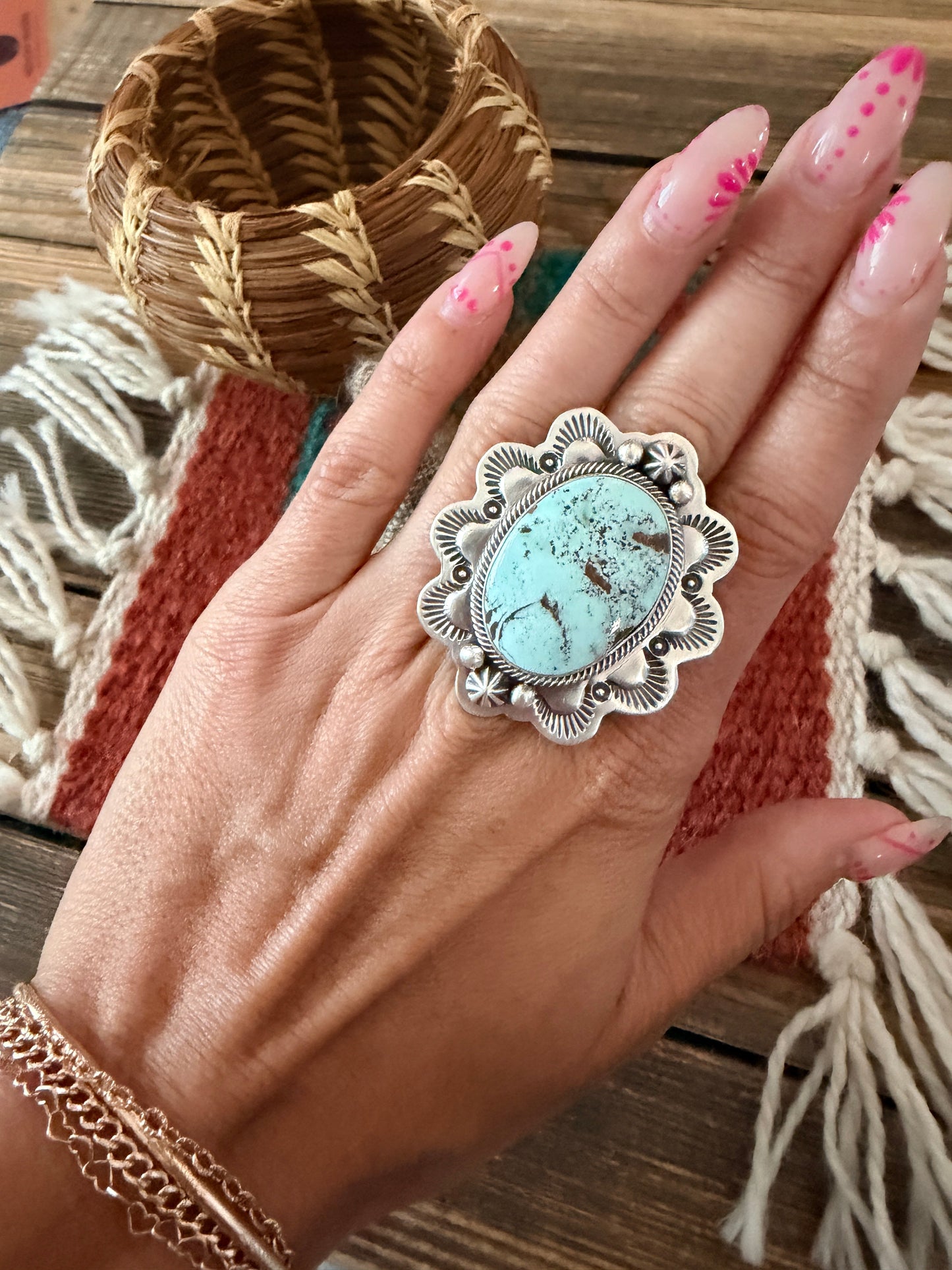 Handcrafted Dry Creek Turquoise & Sterling Silver Ring Size 7.5 by Randy Boyd