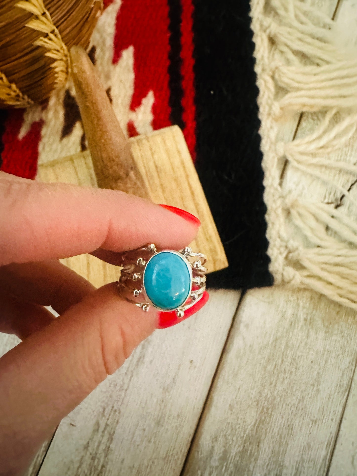 Handcrafted Sterling Silver & Turquoise Ring Size 7