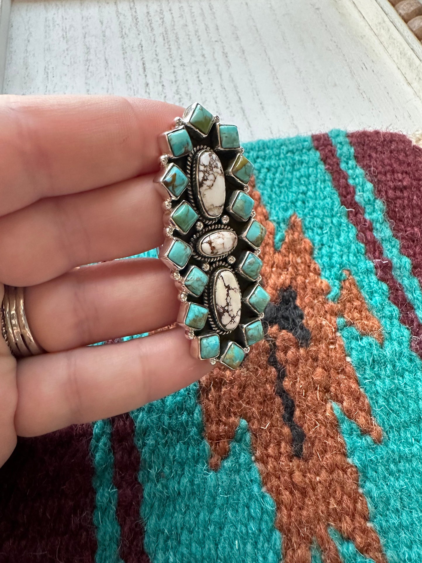 Beautiful Sterling Silver, Wild Horse & Turquoise Adjustable Ring