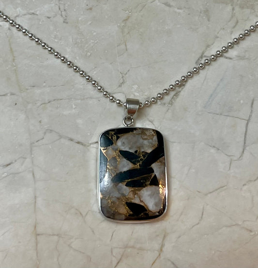 Obsidian Rectangle Pendant Sterling Silver Necklace