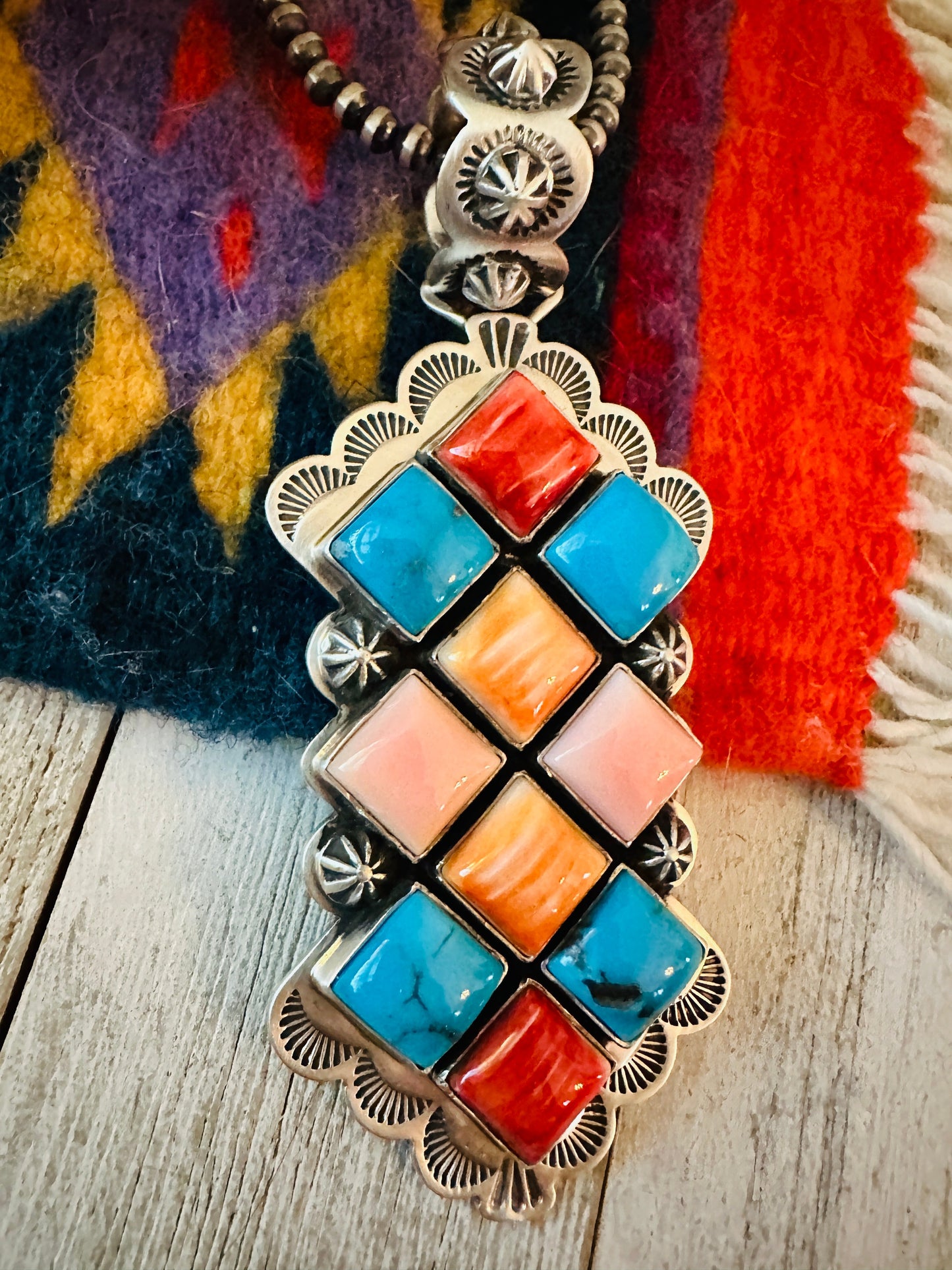 Handcrafted Multi Stone and Sterling Silver Cluster Pendant by Charles Johnson