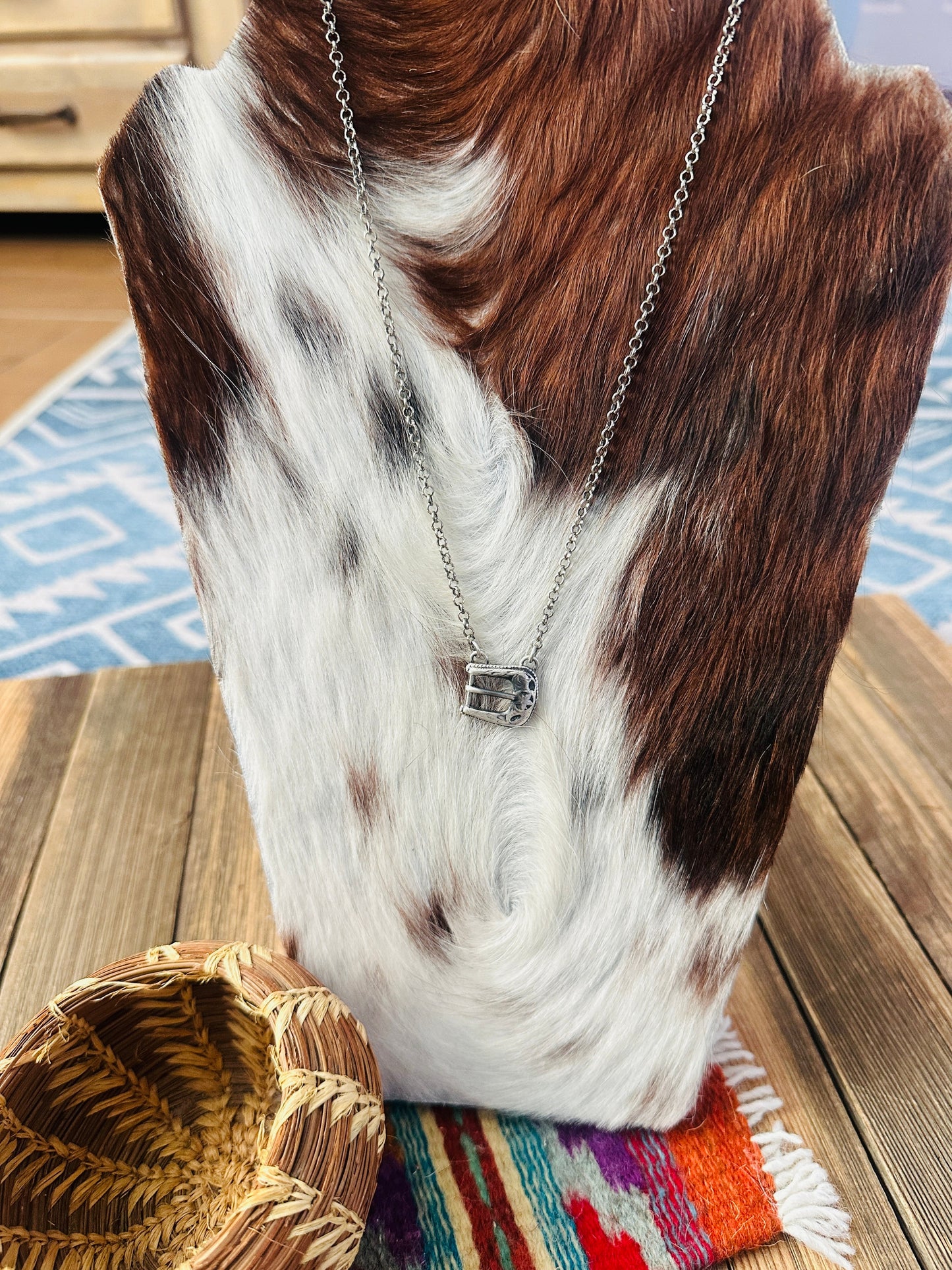 Handcrafted Sterling Silver Belt Buckle Necklace by Patrick Yazzie
