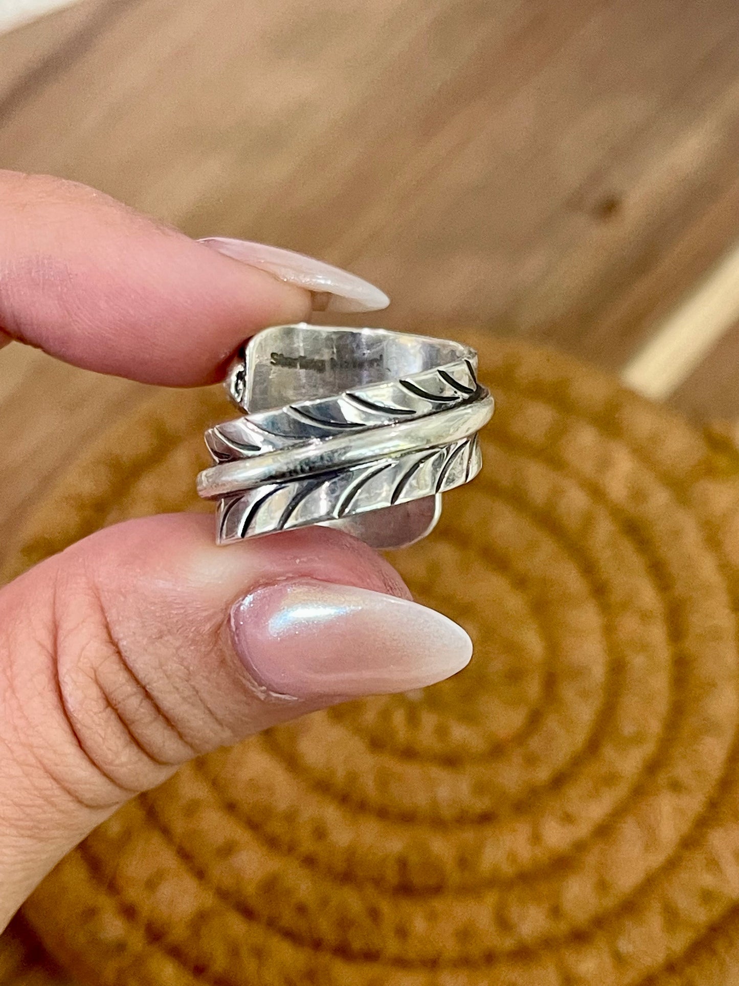 Handmade Sterling Silver & Sonoran Turquoise Adjustable Feather Ring