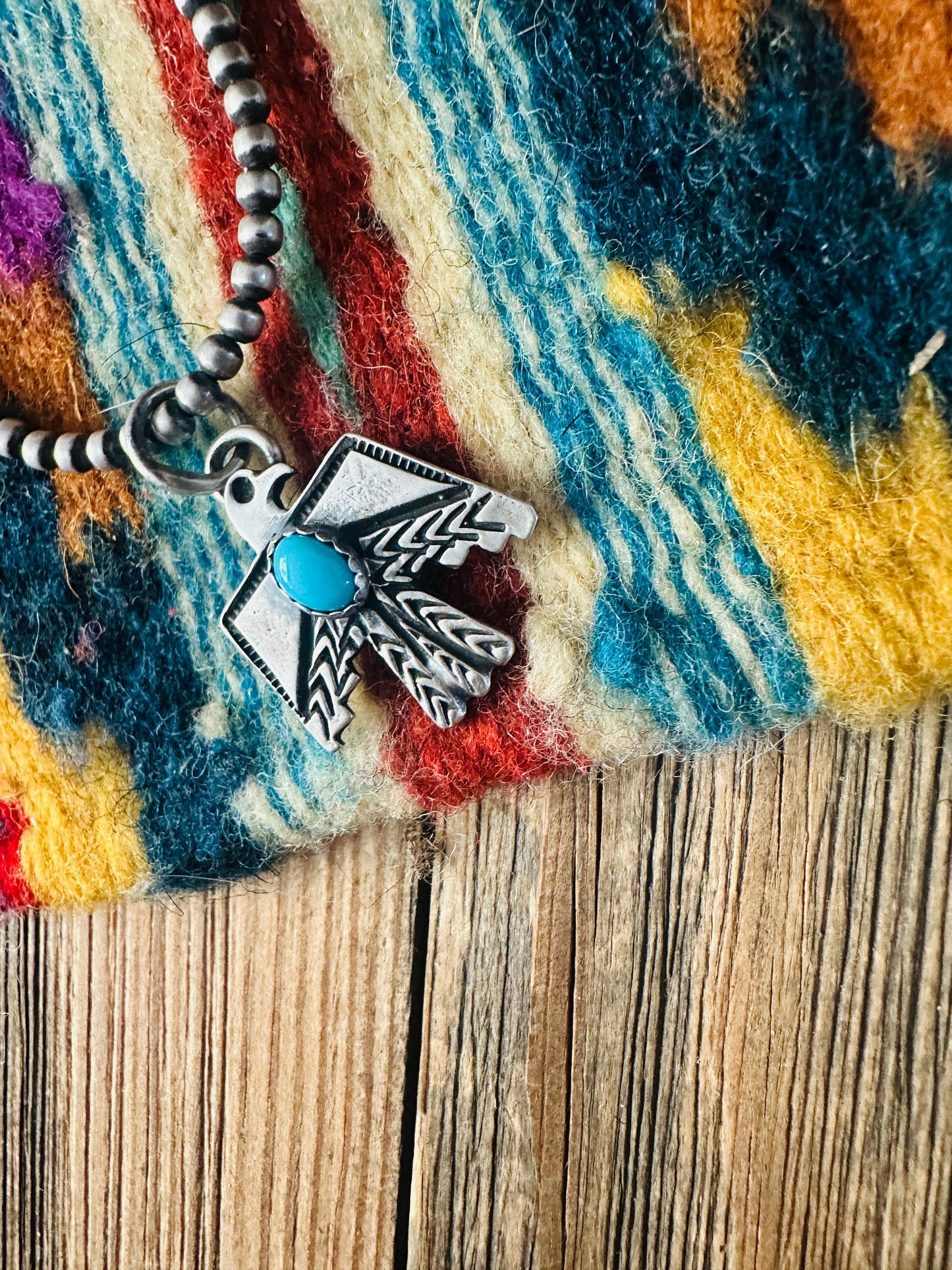 Handcrafted Sterling Silver & Turquoise Thunderbird Pendant