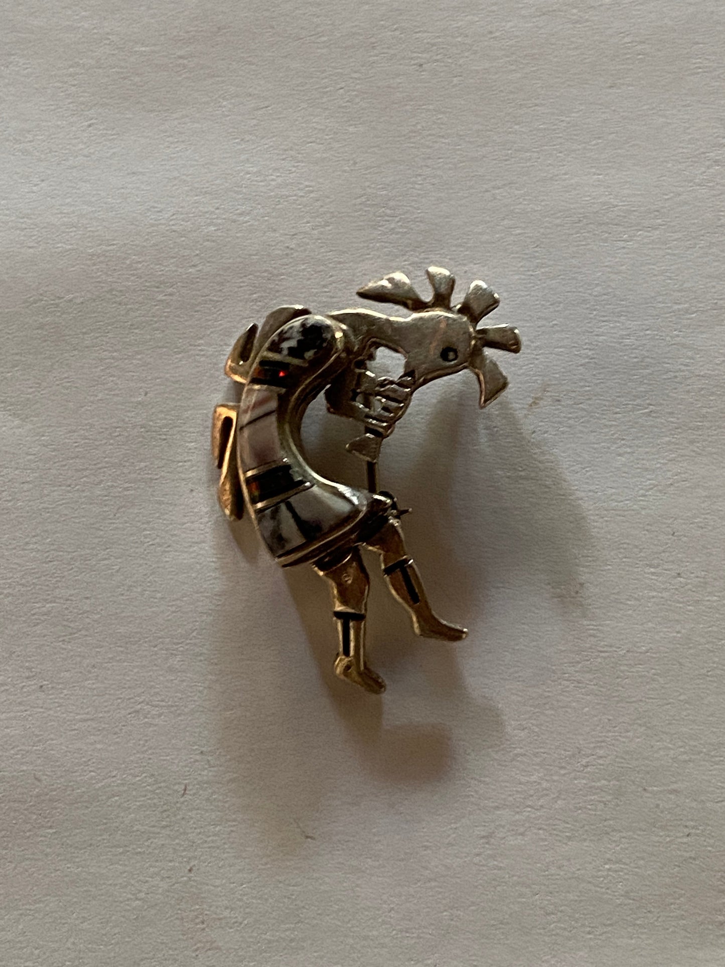 Handcrafted Onyx, Purple Spiny and Fire Opal  Sterling Silver Kokopelli Pin Pendant