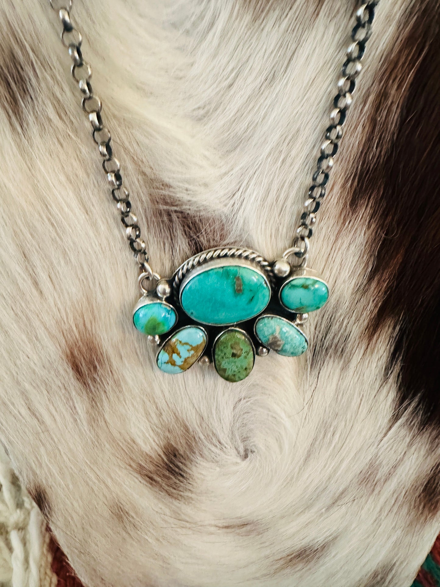 Handcrafted Sterling Silver & Turquoise Cluster Necklace by Emerson Thompson