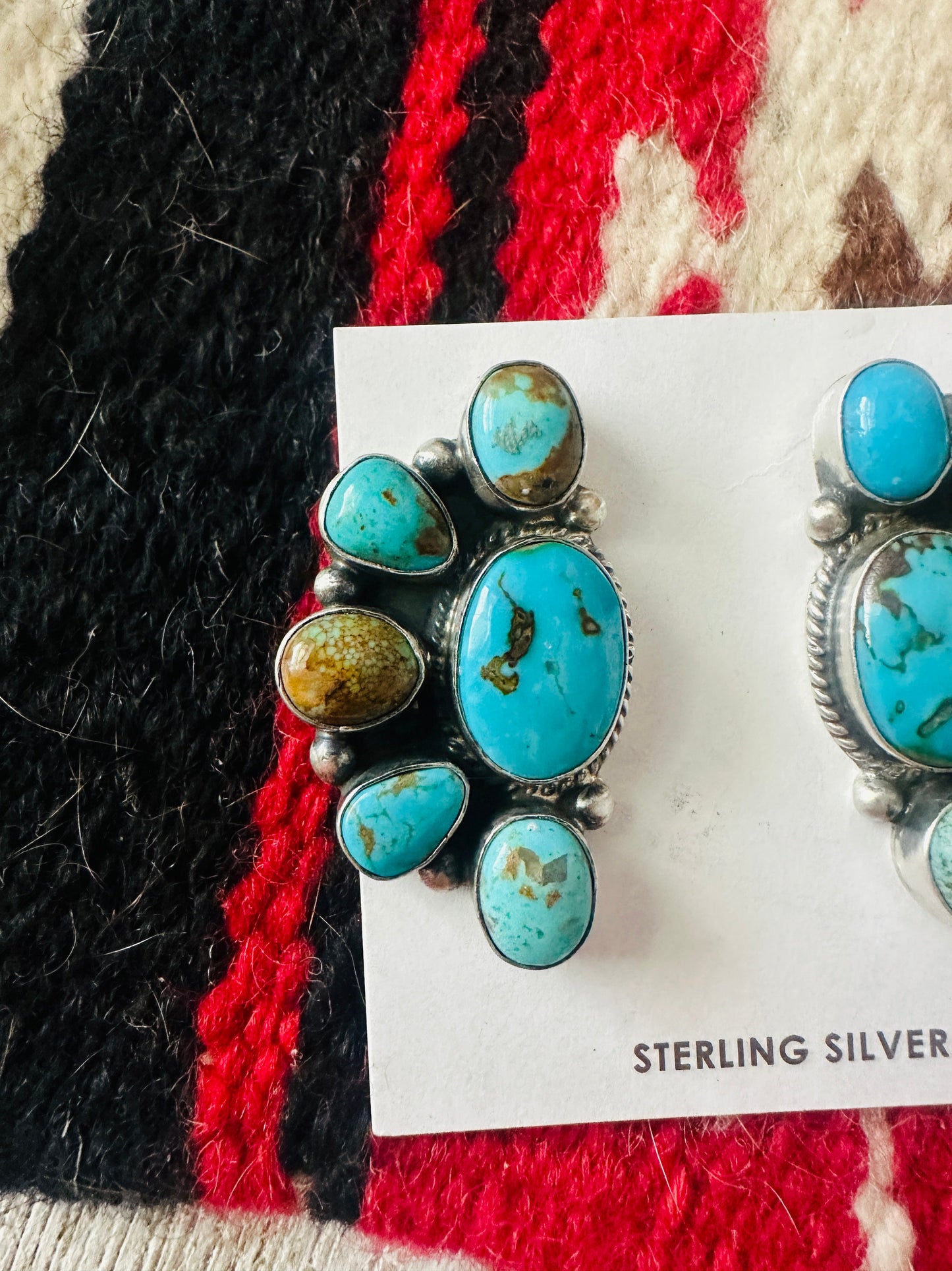 Handcrafted Sterling Silver & Turquoise Cluster Post Earrings