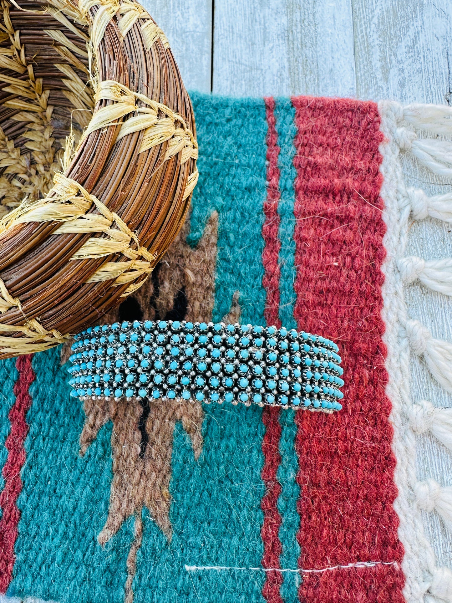 Handcrafted Old Pawn Sterling Silver & Kingman Turquoise Snake Eye Cuff Bracelet by Stephen Haloo