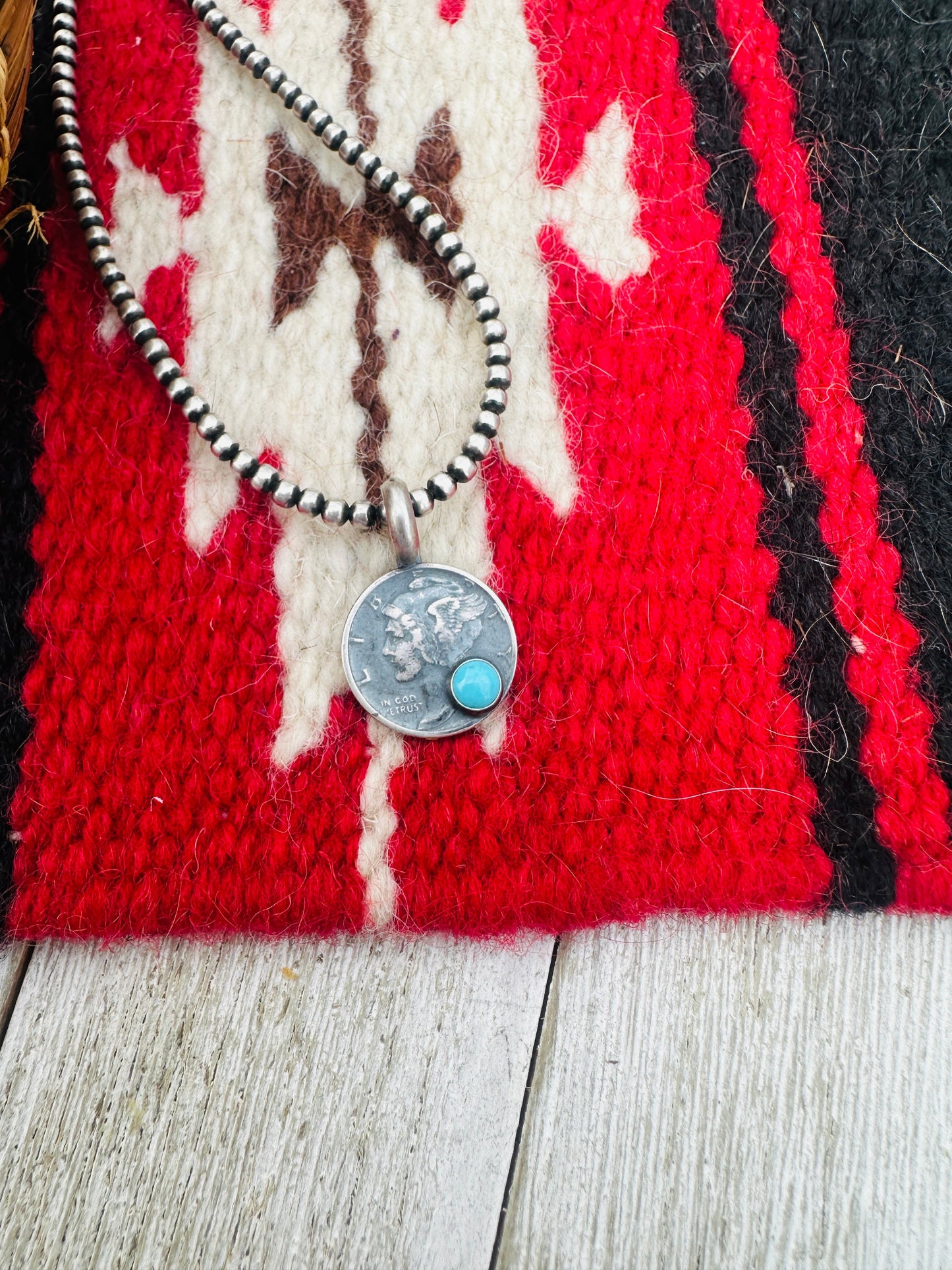 Handcrafted Sterling Silver & Turquoise Liberty Dime Pendant