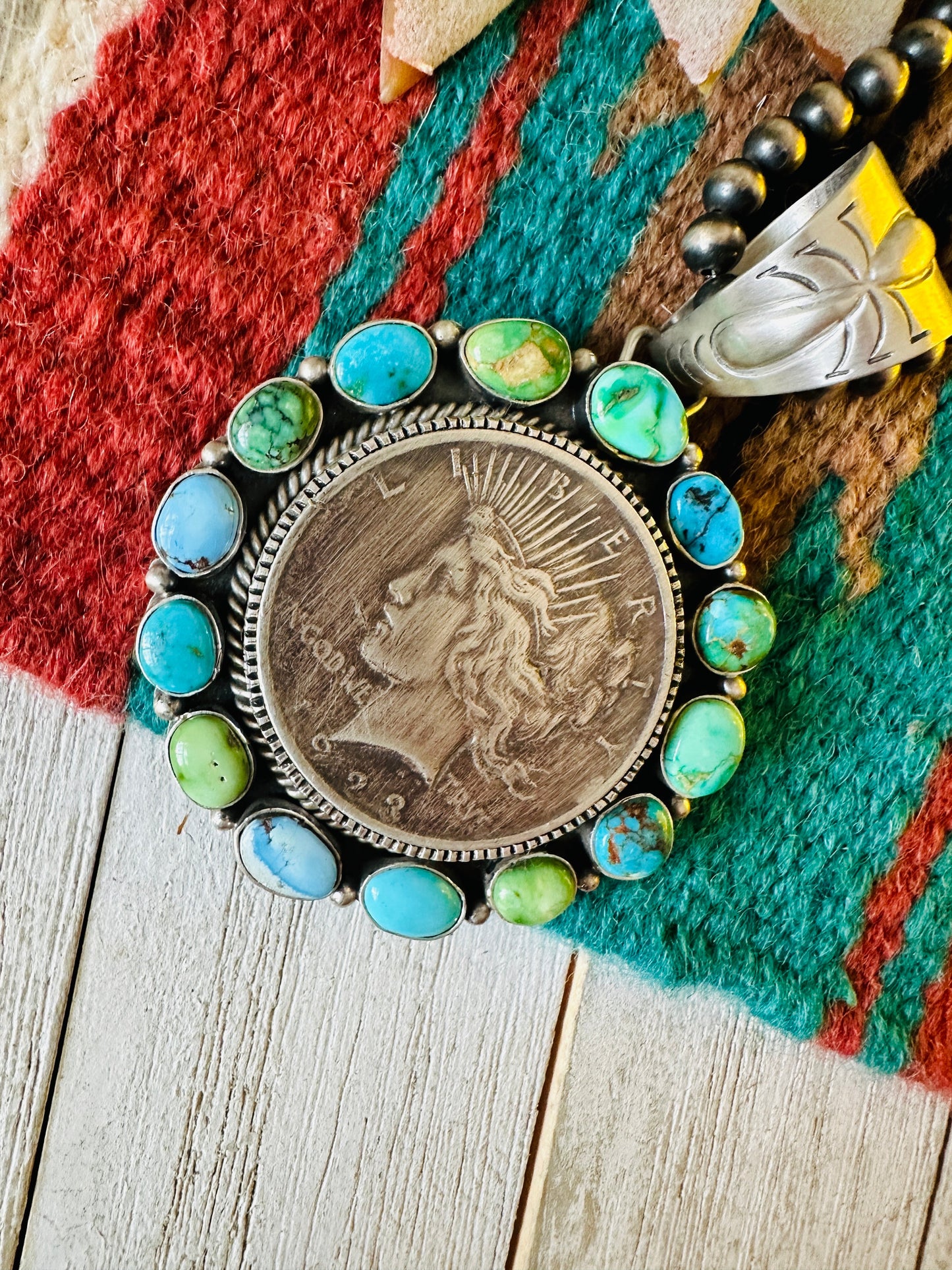 Navajo Sterling Silver & Turquoise Liberty Coin Pendant