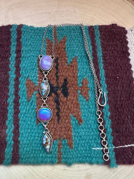 Handmade Golden Hills Turquoise & Pink Opal 4 Stone Necklace