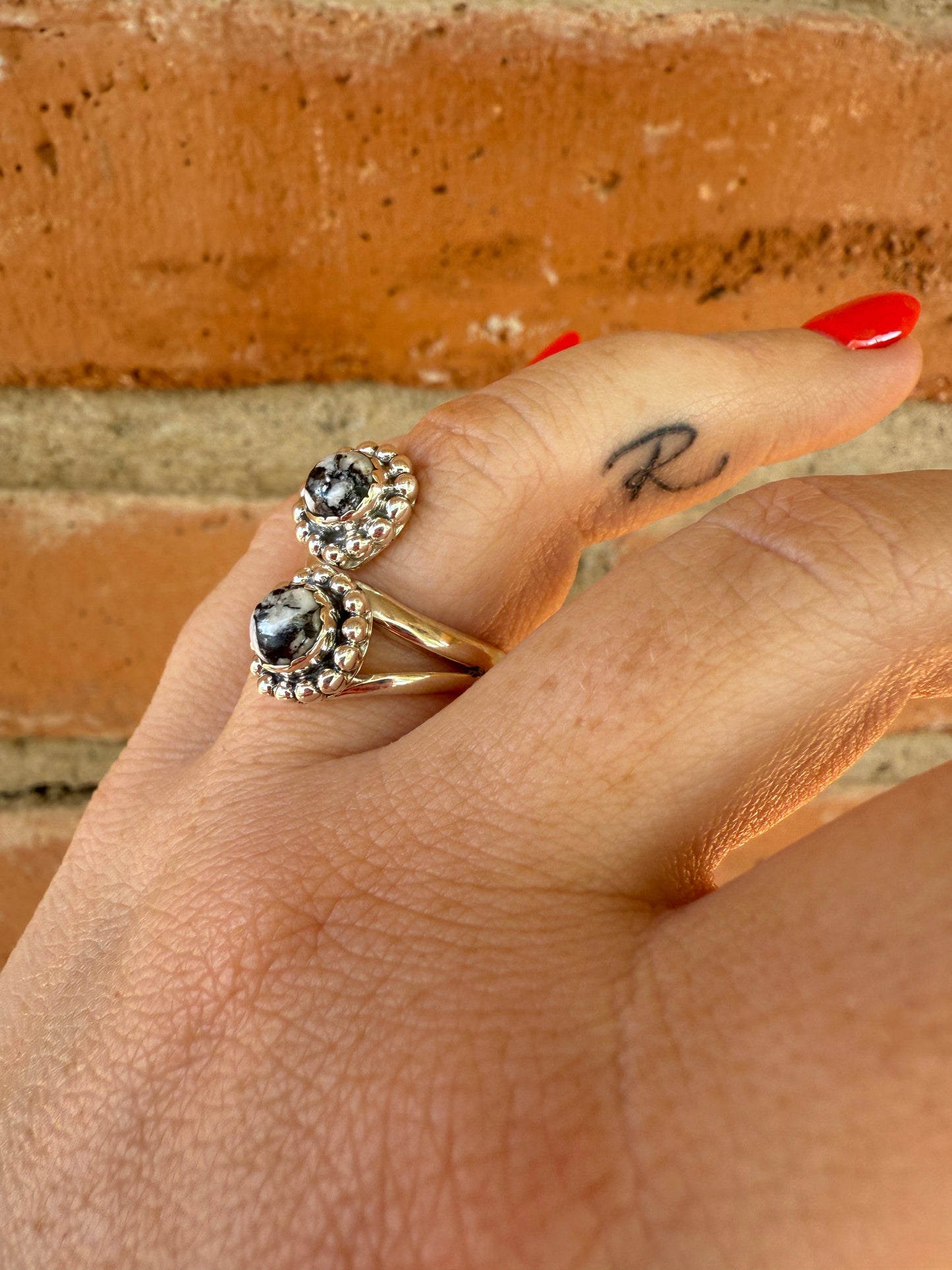 Handmade White Buffalo & Sterling Adjustable 2 Stone Ring