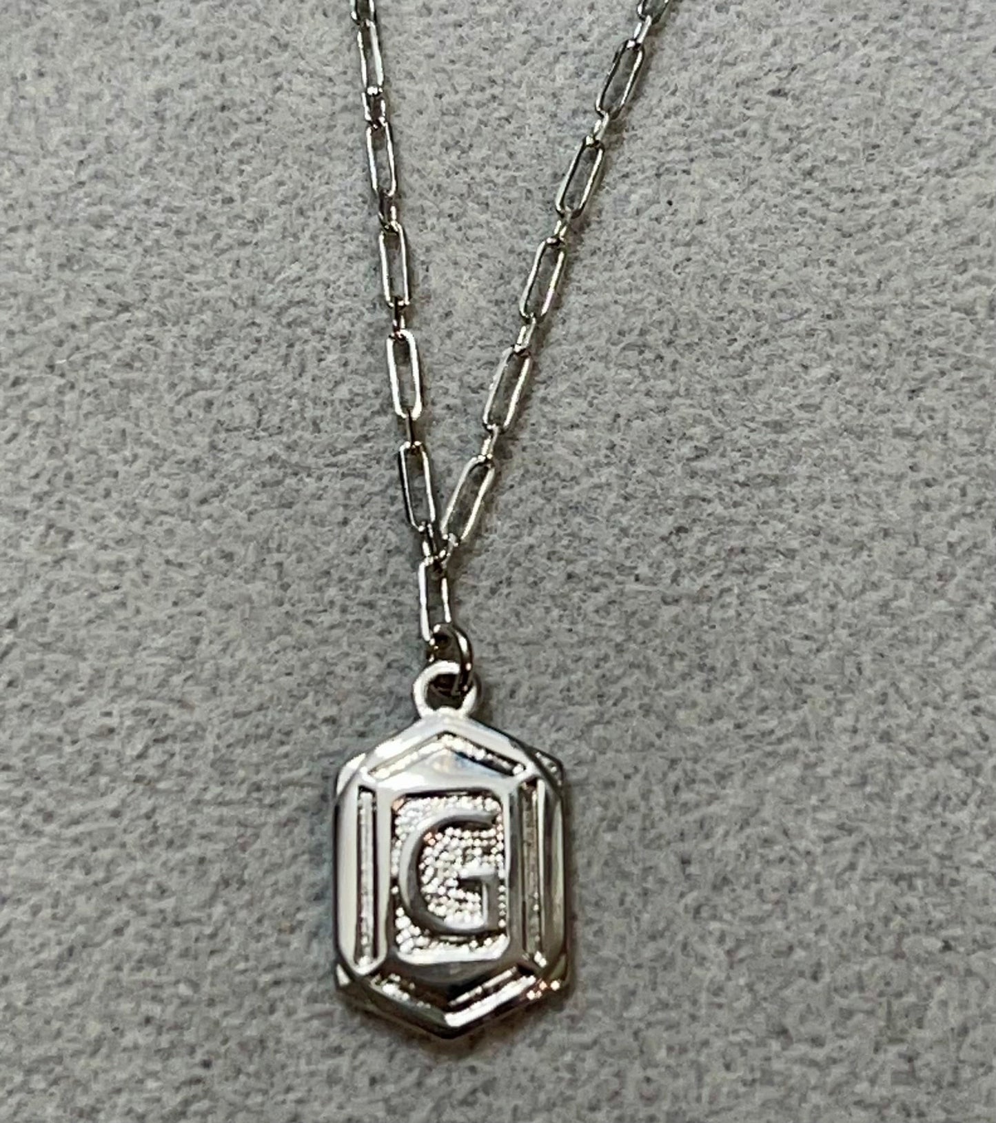 Hexagon Tag Initial “G” Pendant Necklace