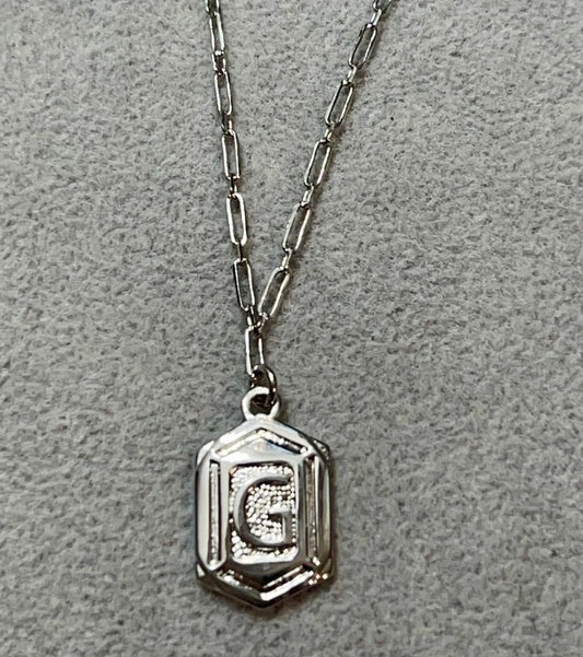 Hexagon Tag Initial “G” Pendant Necklace