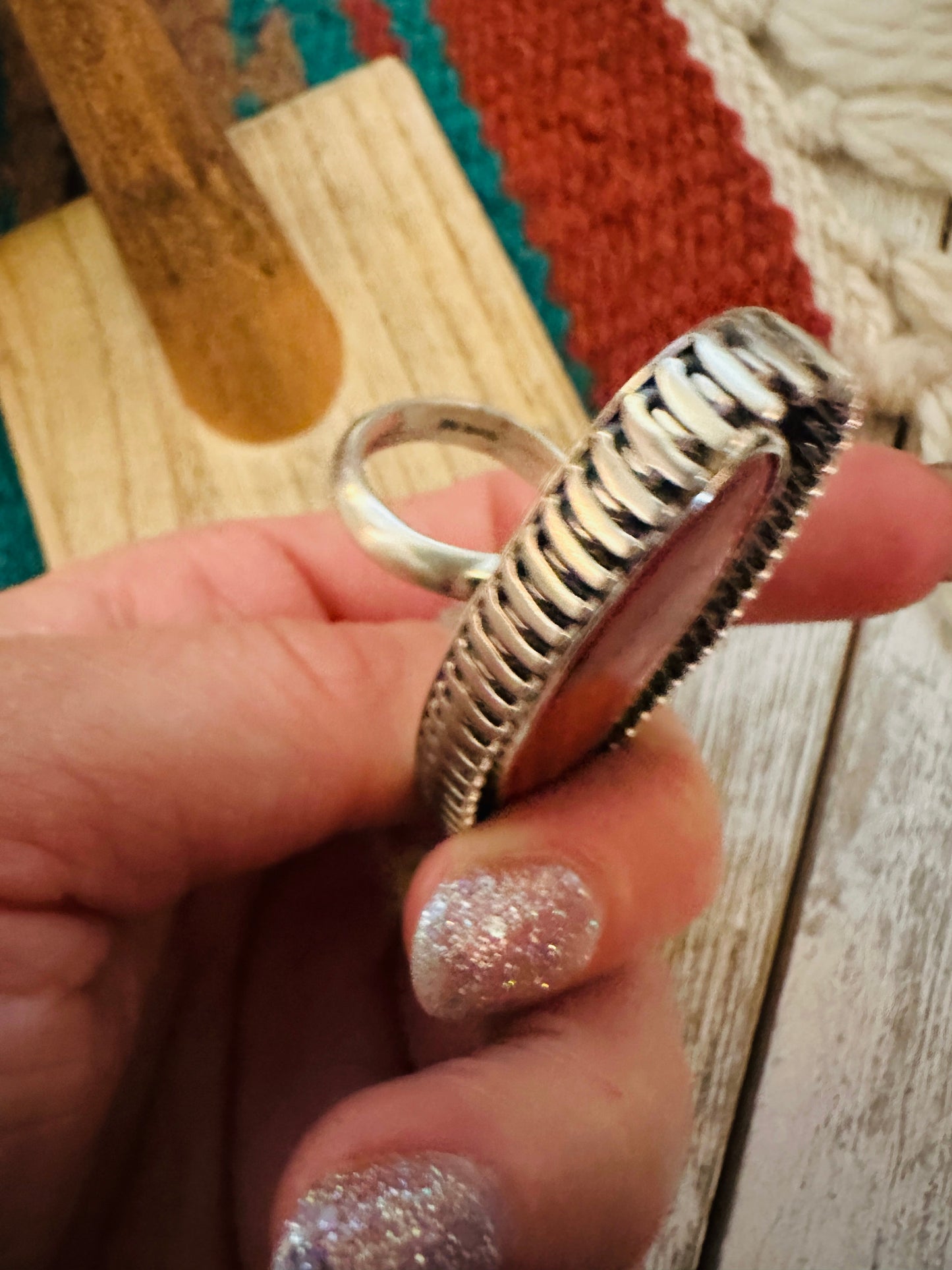 Navajo Sterling Silver & Red Spiny Oyster Adjustable Ring