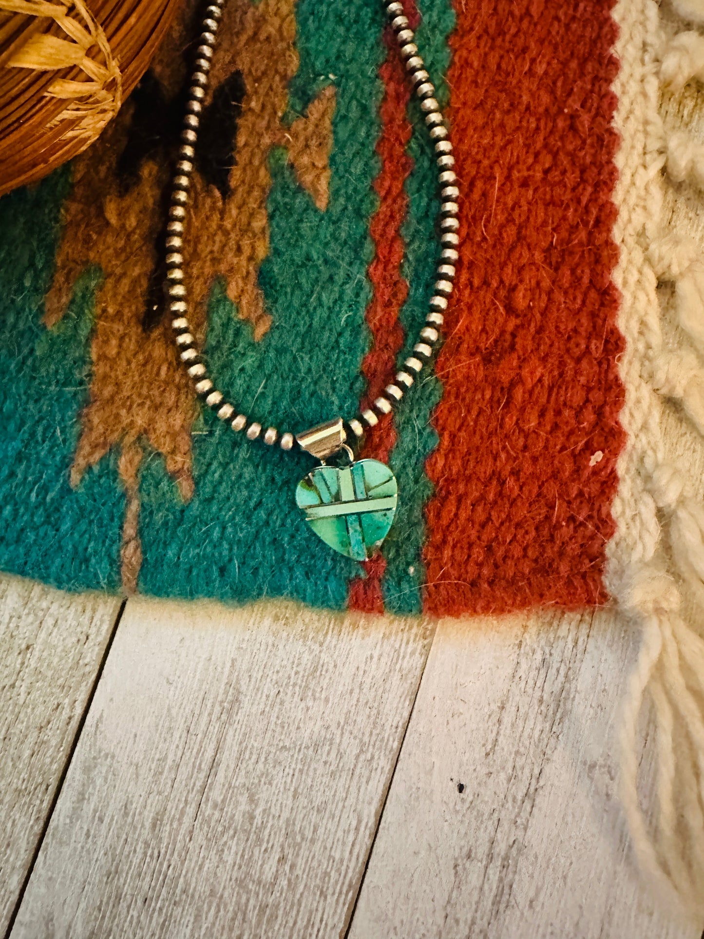 Handcrafted Turquoise & Sterling Silver Inlay Heart Pendant