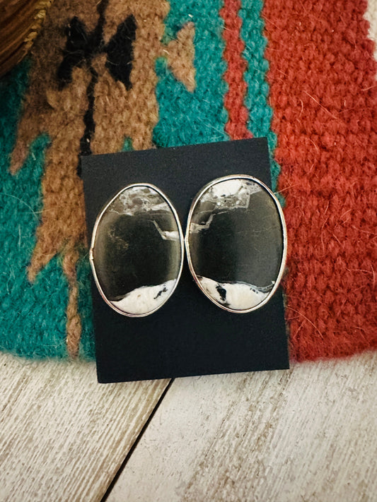 Navajo White Buffalo & Sterling Silver Post Earrings