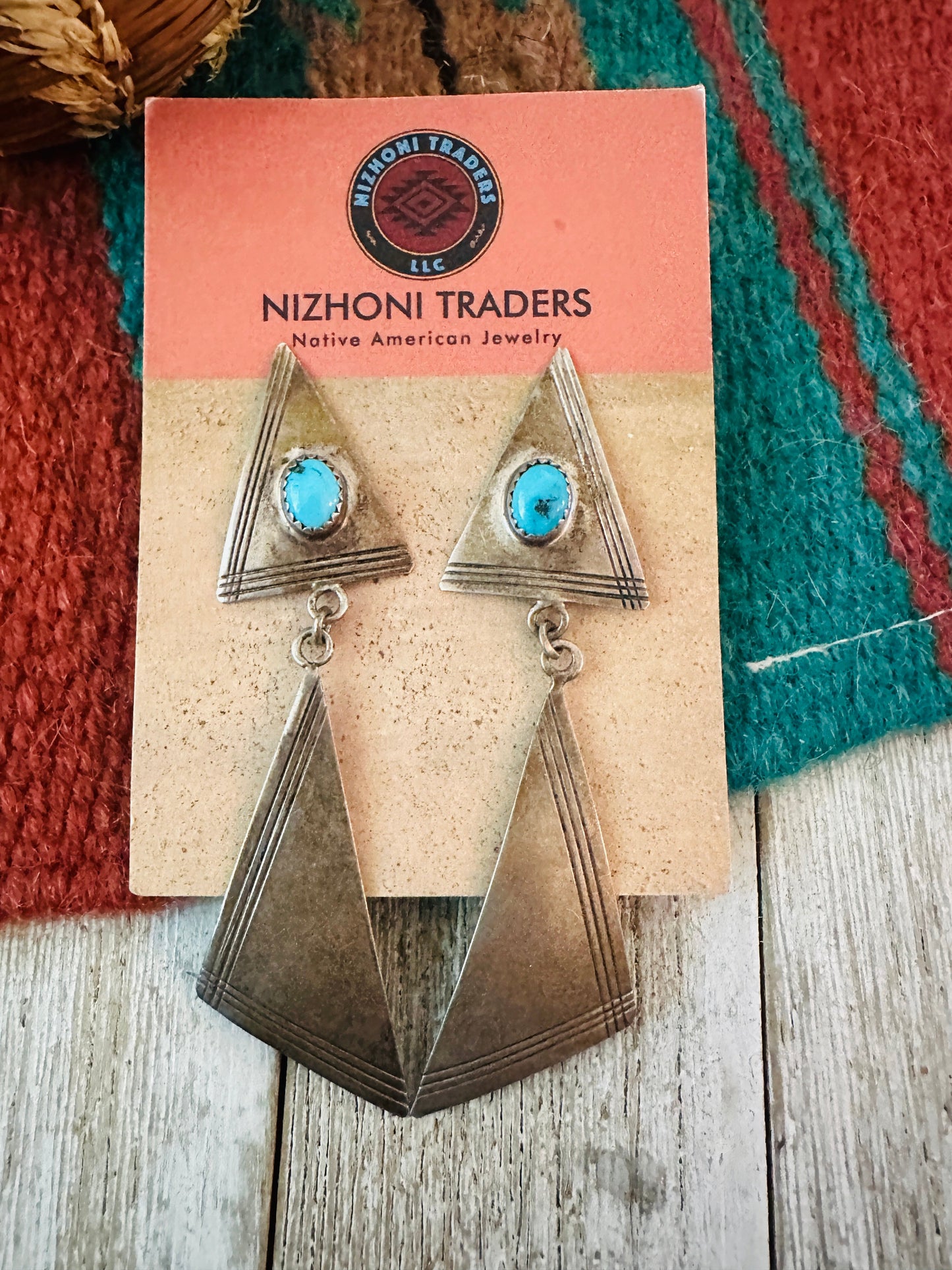 Handcrafted Old Pawn Sterling Silver & Turquoise Dangle Earrings