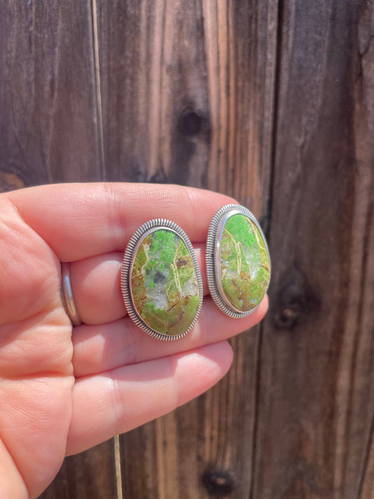 Handcrafted Gaspeite & Sterling Silver Post Earrings
