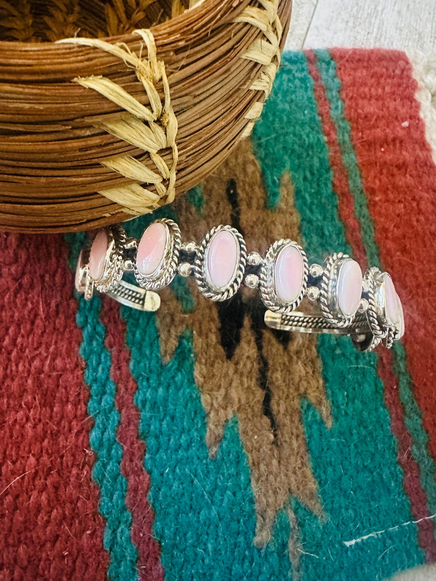 Handcrafted Queen Pink Conch Shell & Sterling Silver Cuff Bracelet