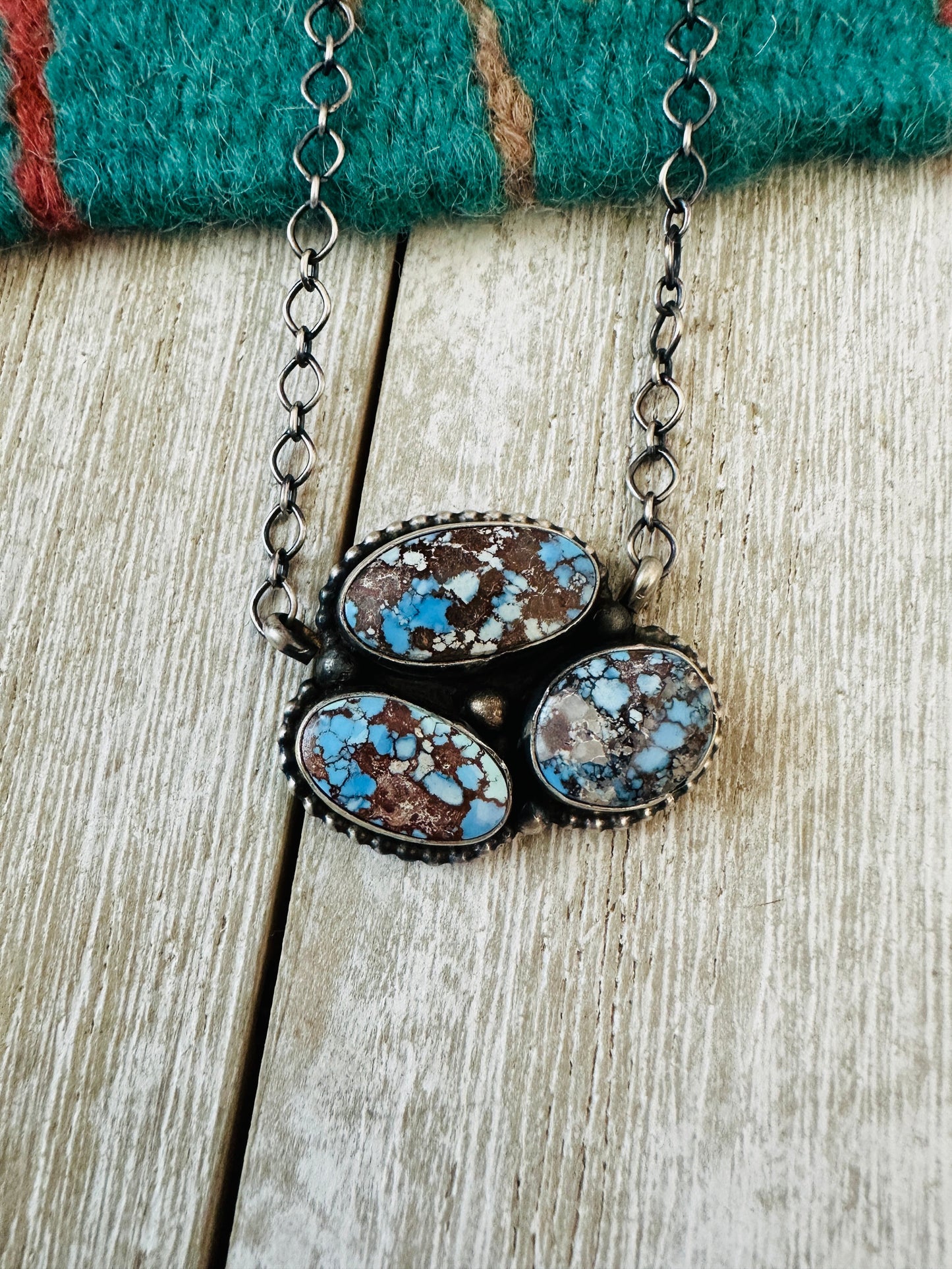 Handcrafted Sterling Silver & Golden Hills Turquoise Cluster Necklace