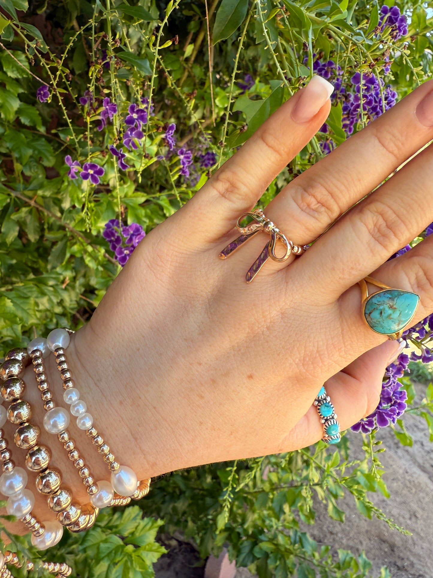“The Golden Collection” THE BOW Handmade Gold Plated Beaded Stretch Ring