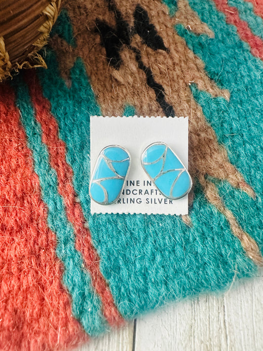 Handcrafted Turquoise & Sterling Silver Inlay Post Earrings