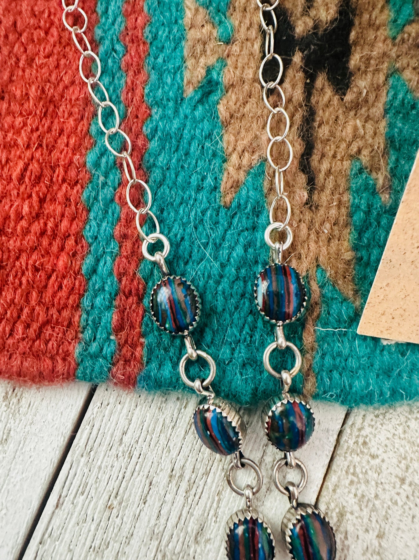 Handcrafted Rainbow Calsilica & Sterling Silver Necklace Set