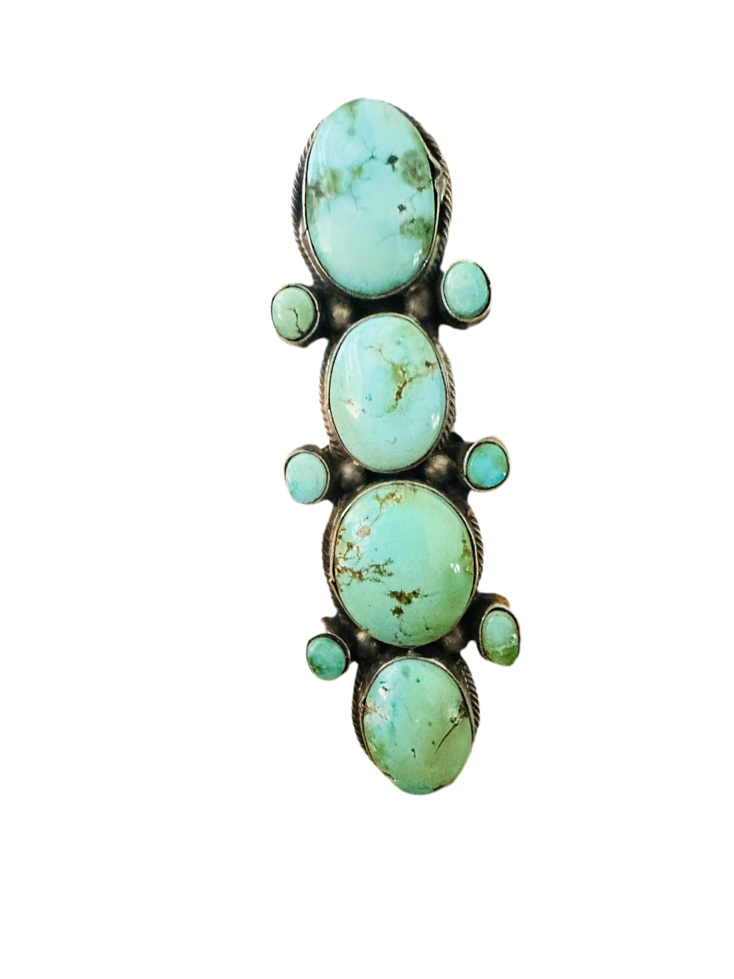 Handcrafted Turquoise & Sterling Silver Cluster Ring by Bobby Johnson, Size 9