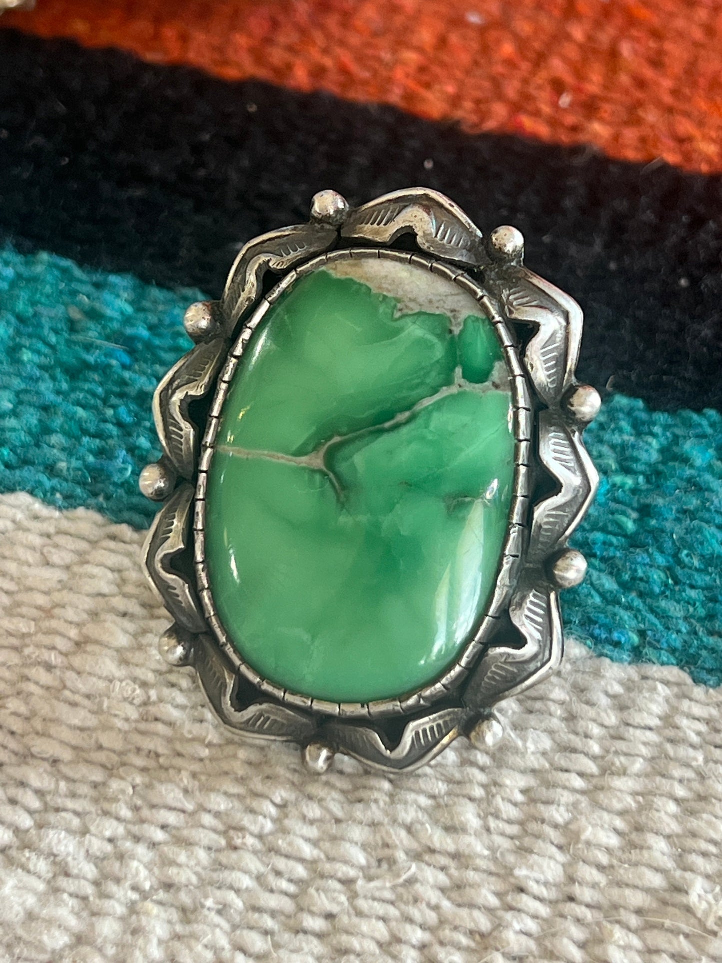 Artisan Sterling Silver and Broken Bow Variscite Statement Ring by Cailey Elle, Size 9.5