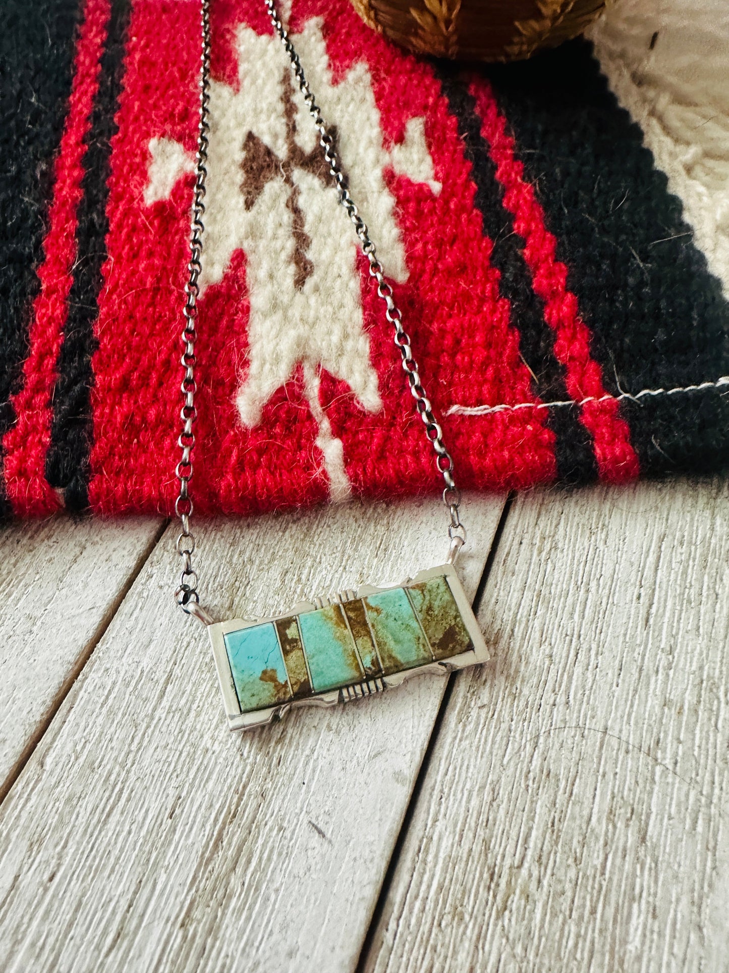 Handcrafted Turquoise & Sterling Silver Inlay Bar Necklace
