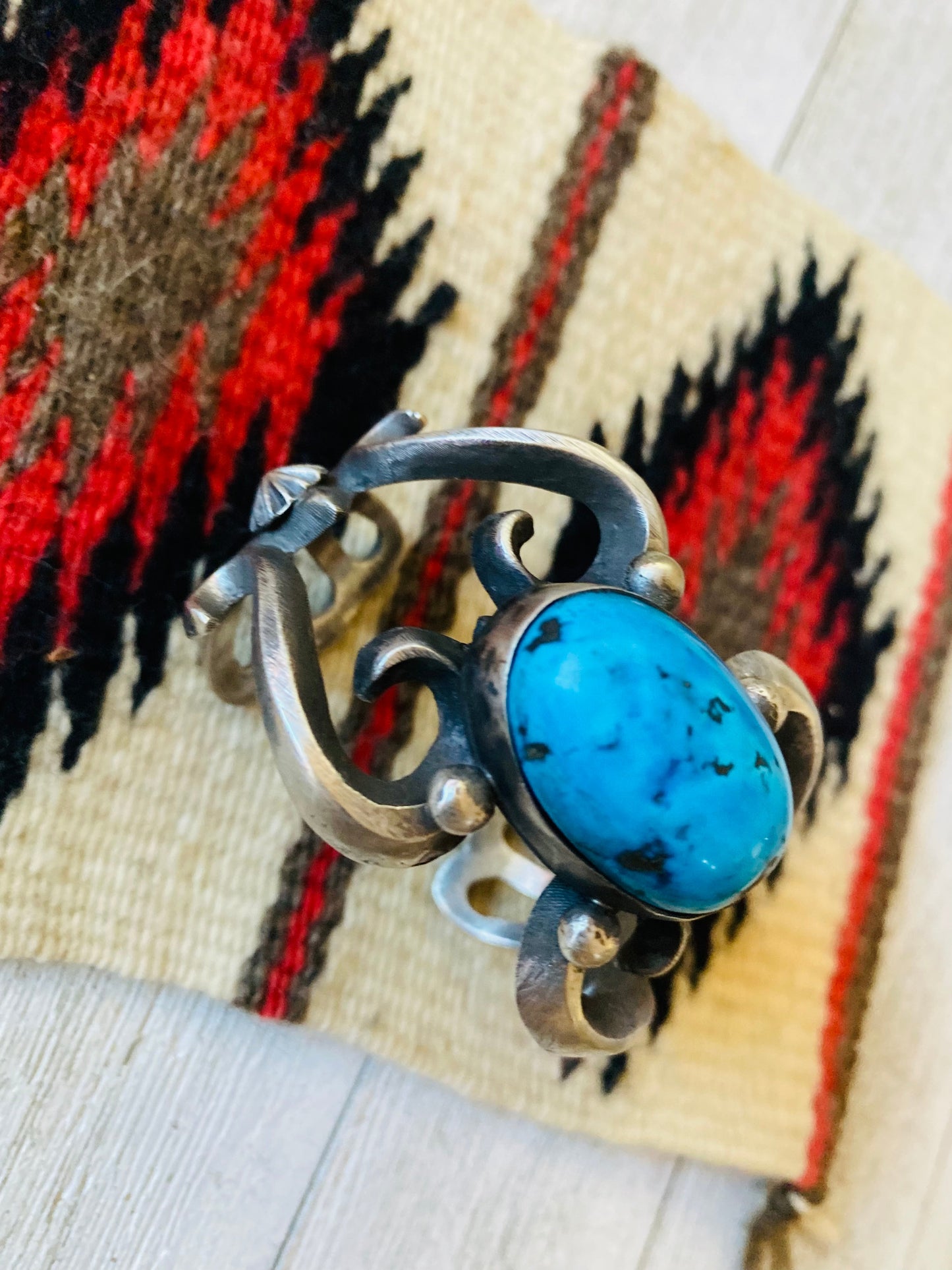 Handcrafted Sterling Silver & Kingman Turquoise Cuff Bracelet By Chimney Butte