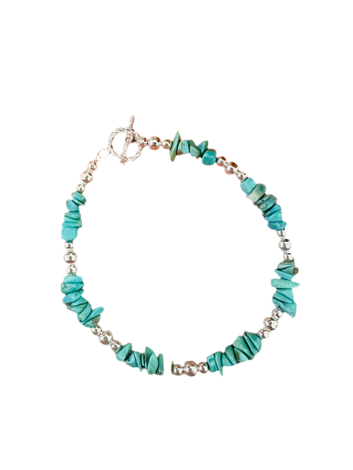 Handcrafted  Sterling Silver Pearl & Turquoise Beaded Bracelet