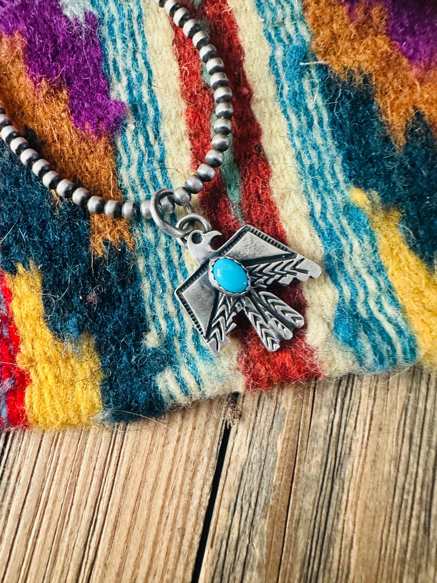 Handcrafted Sterling Silver & Turquoise Thunderbird Pendant