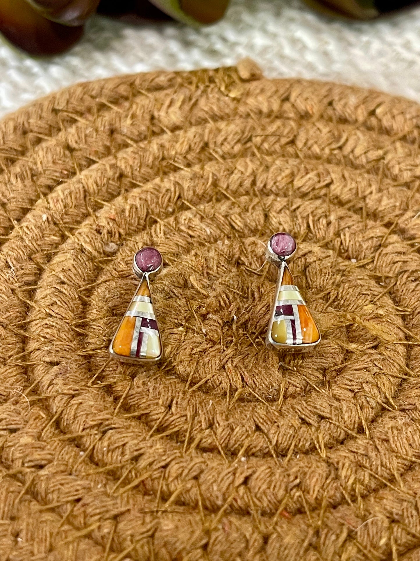 Gorgeous Handmade Sterling Silver & Multi Stone Inlay Post Earrings