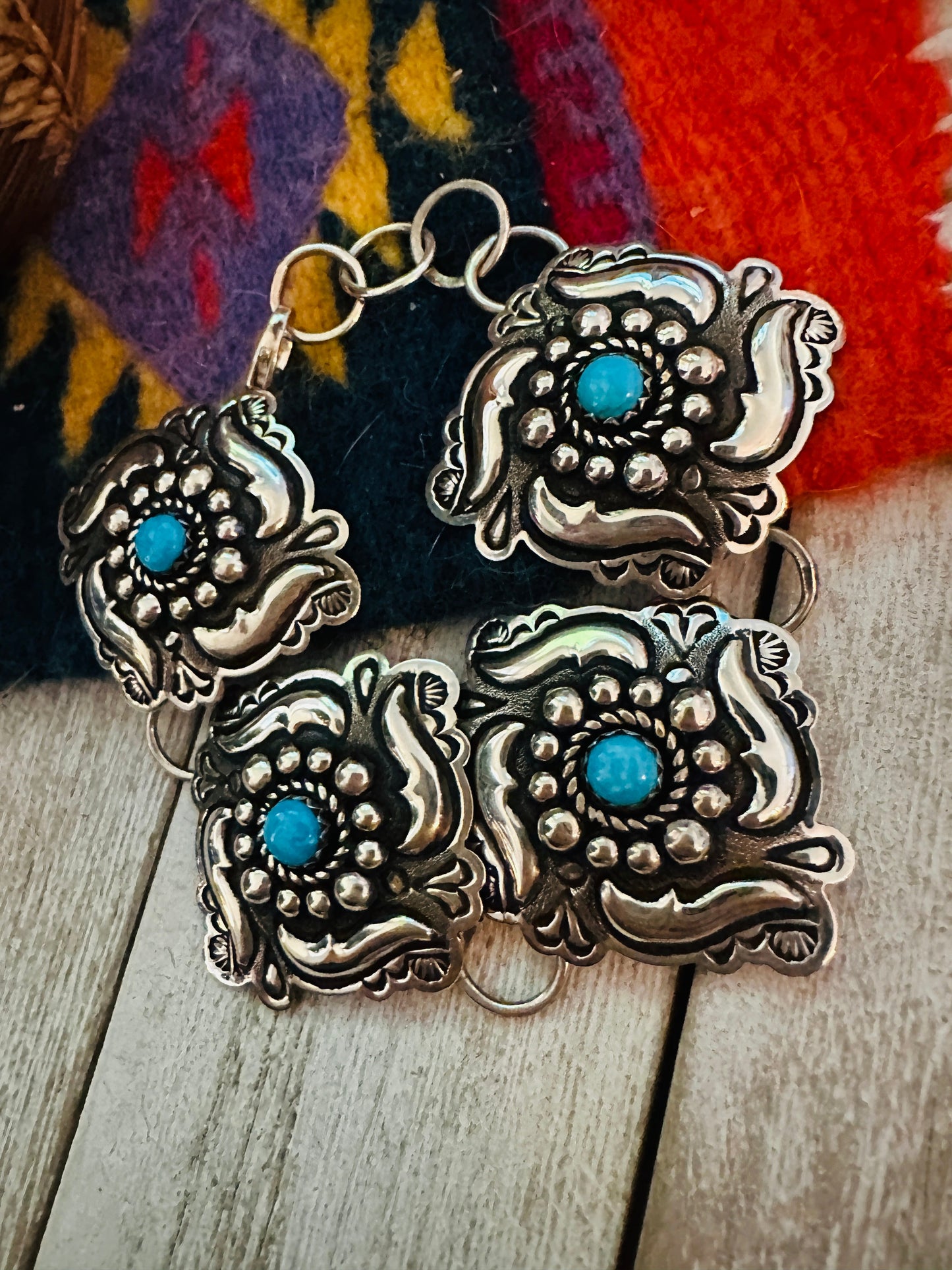 Handcrafted Turquoise & Sterling Silver Concho Link Bracelet