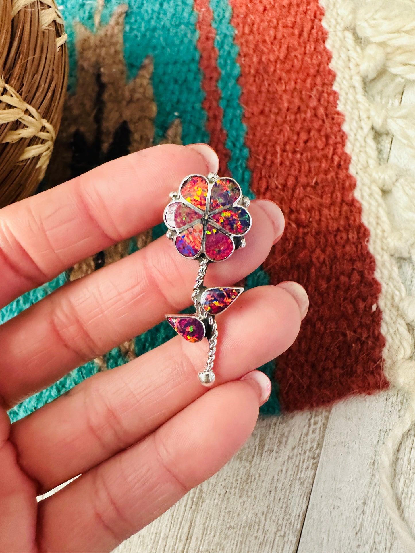 Handcrafted Opal & Sterling Silver Inlay Flower Pendant