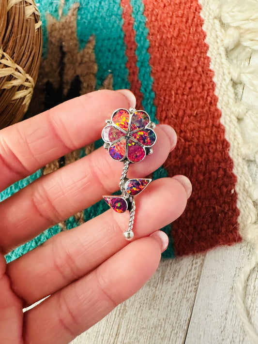 Handcrafted Opal & Sterling Silver Inlay Flower Pendant