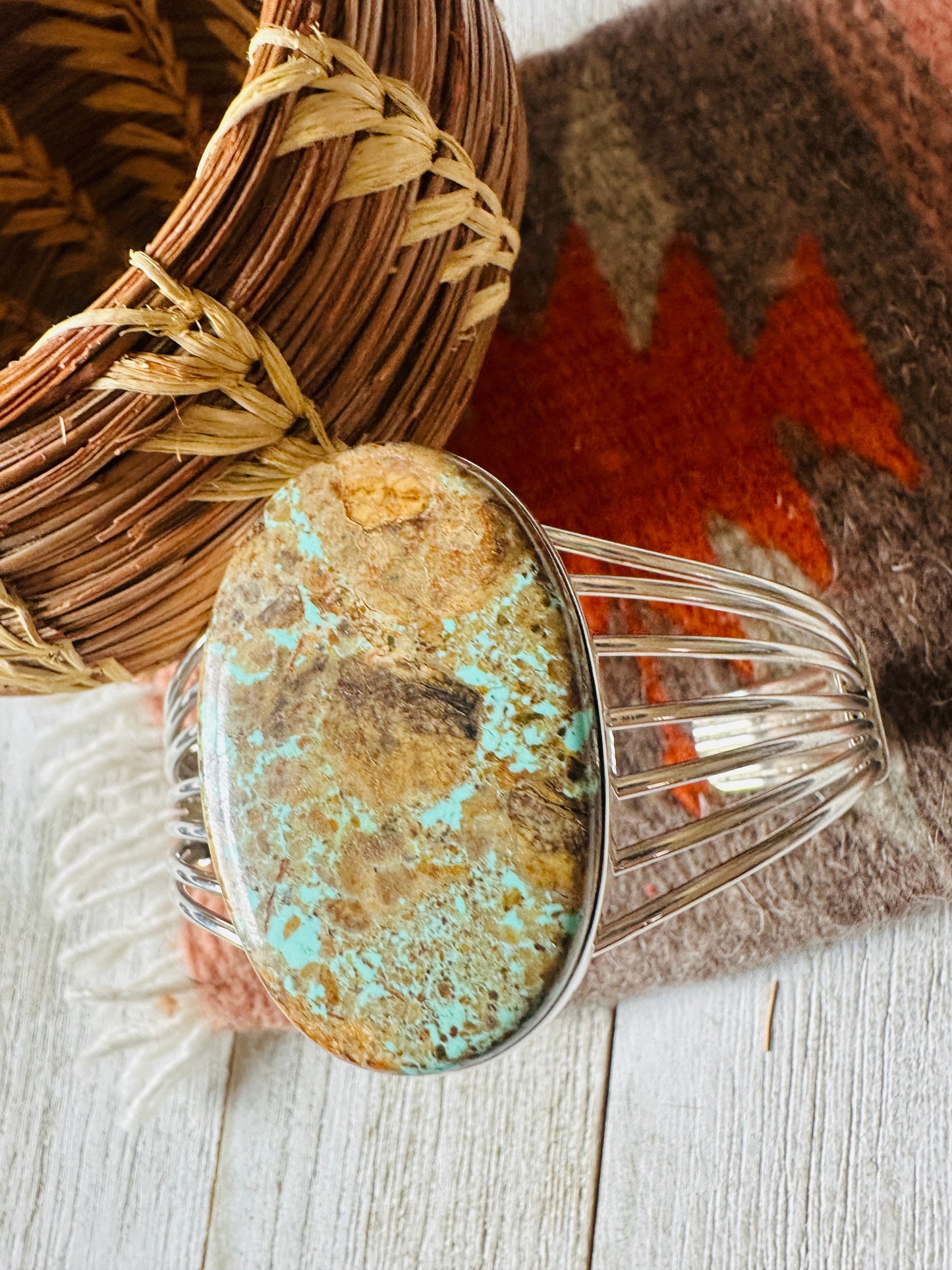 Handcrafted Sterling Silver & Number 8 Turquoise Cuff Bracelet