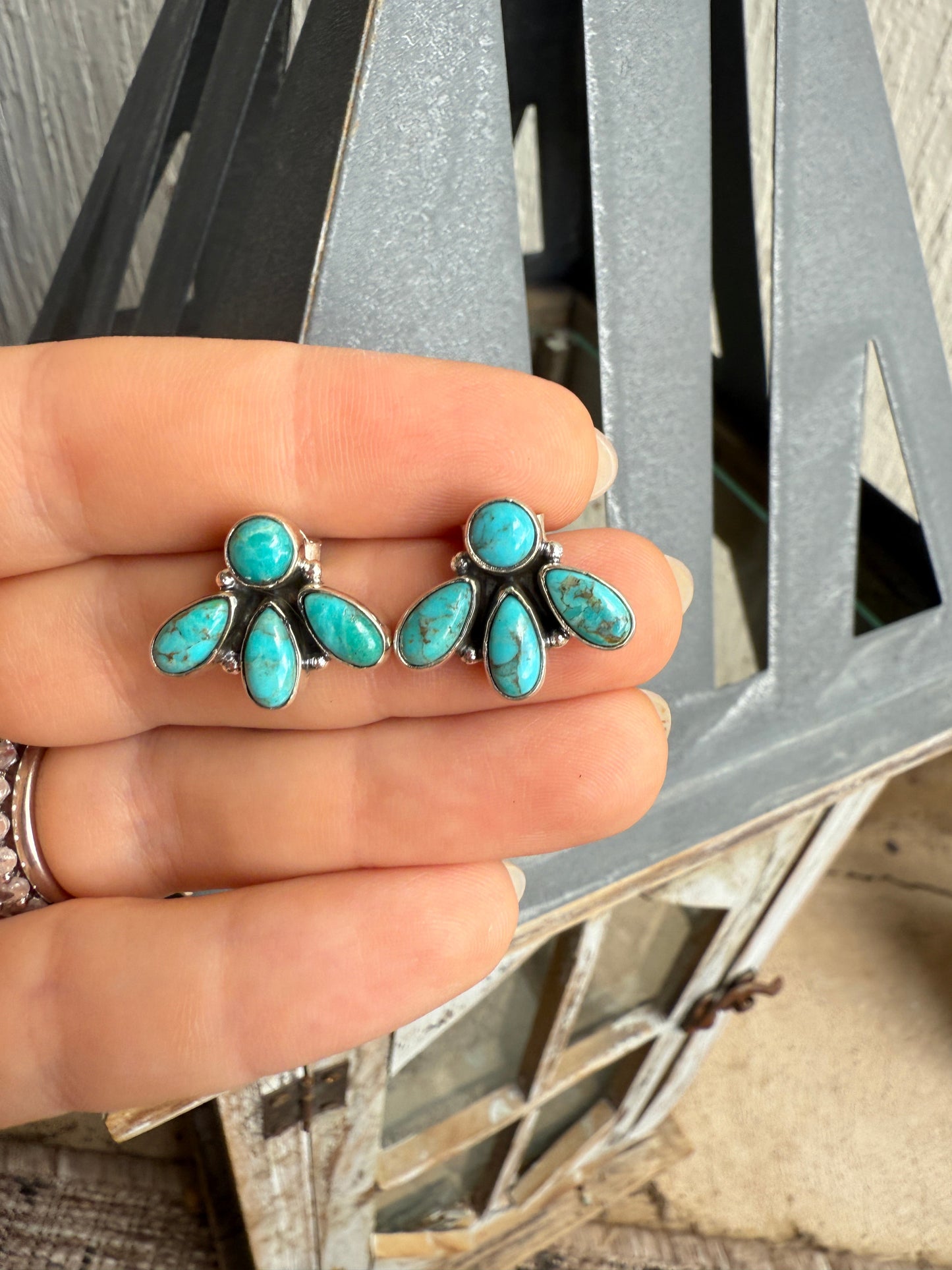 Handmade Kingman Turquoise & Sterling Silver 4 Stone Earrings style 1