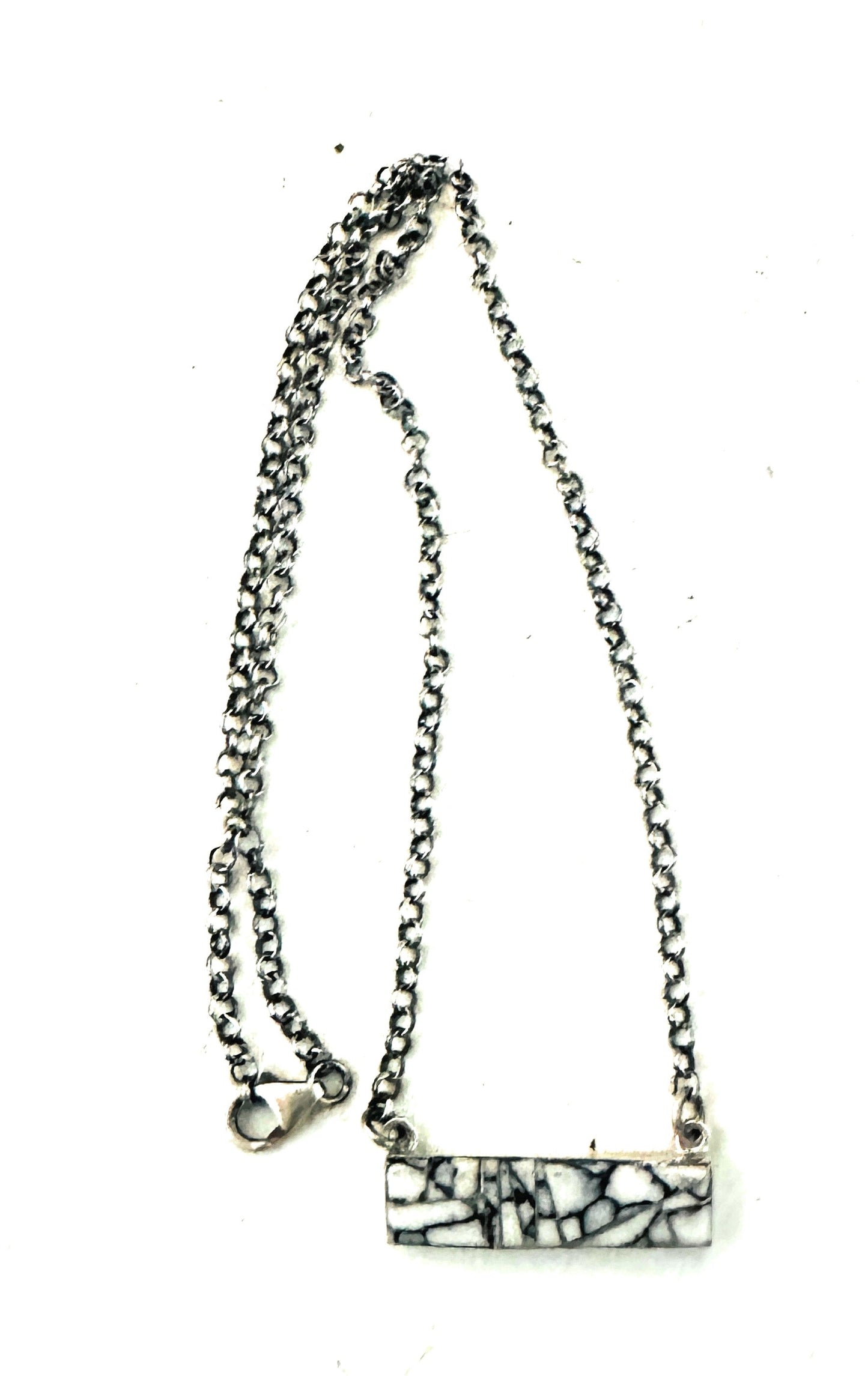 Handcrafted Howlite & Sterling Silver Inlay Bar Necklace