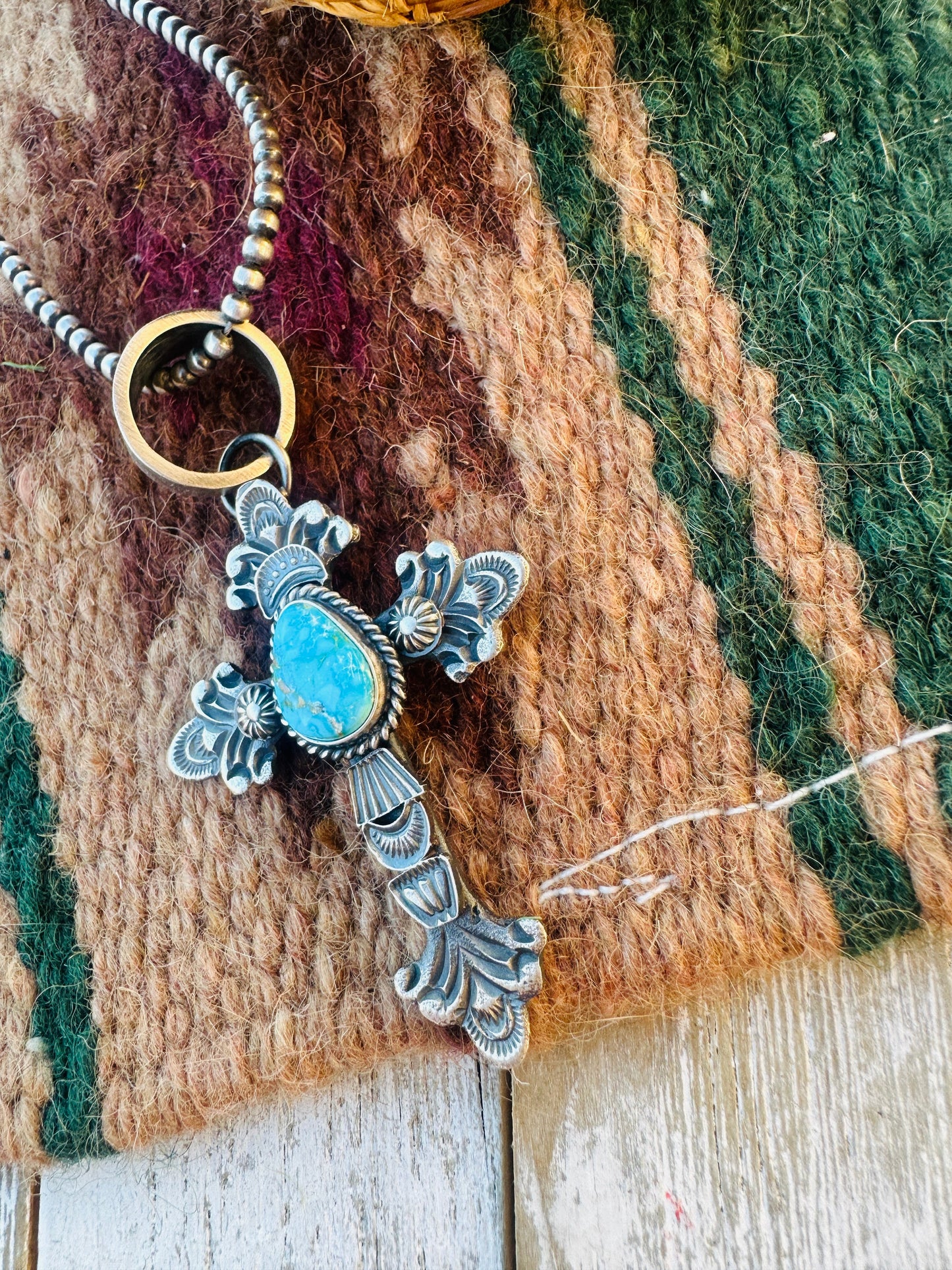 Handcrafted Sterling Silver & Turquoise Cross Pendant by Kevin Billah