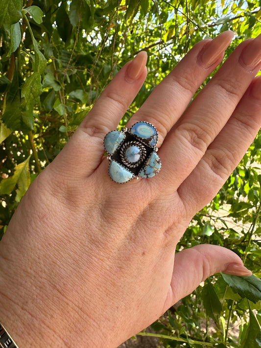 Nizhoni Handmade Golden Hills Turquoise & Sterling Silver Adjustable Ring