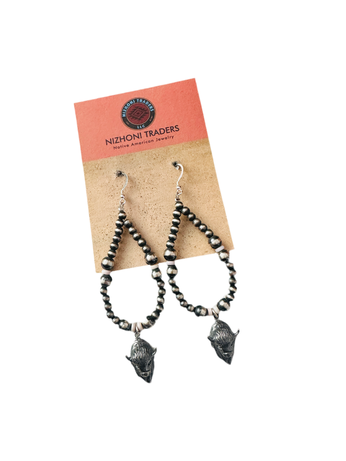 Handcrafted Queen Pink Conch & Sterling Silver Pearl Bullhead Beaded Hoop Earrings